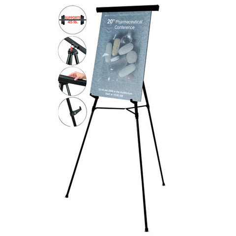 Telescoping Tripod Display Easel, Adjusts 35" To 64" High, Metal, Black