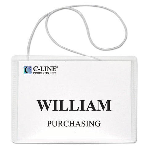 Name Badge Kits, Top Load, 4 X 3, Clear, Elastic Cord, 50-box