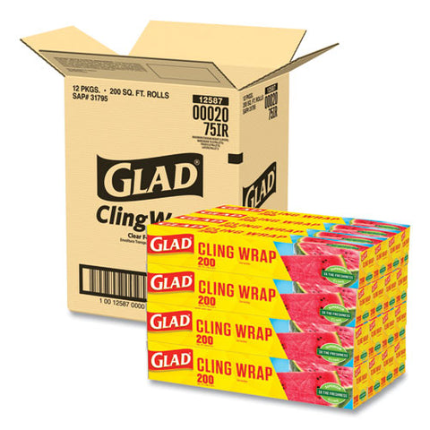 Clingwrap Plastic Wrap, 200 Square Foot Roll, Clear, 12-carton