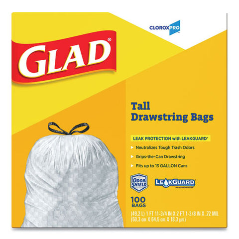 Tall Kitchen Drawstring Trash Bags, 13 Gal, 0.72 Mil, 24" X 27.38", Gray, 400-carton