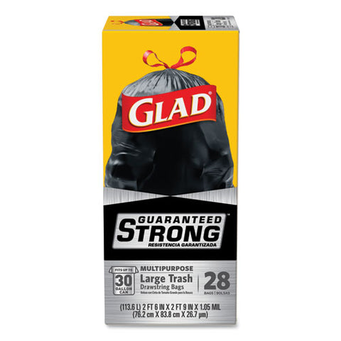 Drawstring Large Trash Bags, 30 Gal, 1.05 Mil, 30" X 33", Black, 90-carton