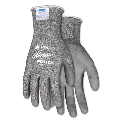 Ninja Force Polyurethane Coated Gloves, Large, Gray, Pair