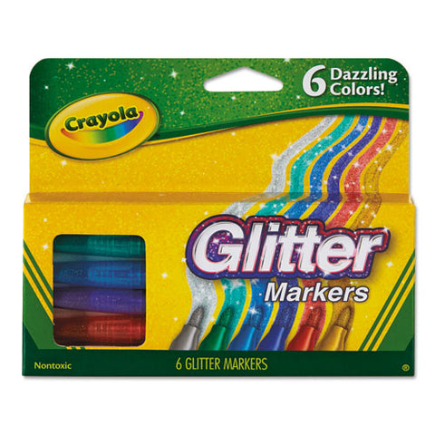 Glitter Markers, Medium Bullet Tip, Assorted Colors, 6-set