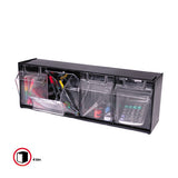 Tilt Bin Interlocking Multi-bin Storage Organizer, 4 Sections, 23.63" X 6.63" X 8.13", Black-clear