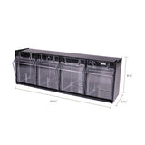 Tilt Bin Interlocking Multi-bin Storage Organizer, 4 Sections, 23.63" X 6.63" X 8.13", Black-clear