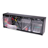 Tilt Bin Interlocking Multi-bin Storage Organizer, 4 Sections, 23.63" X 6.63" X 8.13", Black-clear