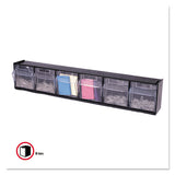 Tilt Bin Interlocking Multi-bin Storage Organizer, 6 Sections, 23.63" X 3.63" X 4.5", Black-clear