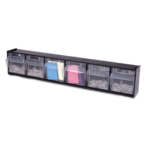 Tilt Bin Interlocking Multi-bin Storage Organizer, 6 Sections, 23.63" X 3.63" X 4.5", Black-clear