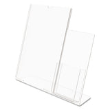 Superior Image Slanted Sign Holder With Side Pocket, 13.5w X 4.25d X 10.88h, Clear