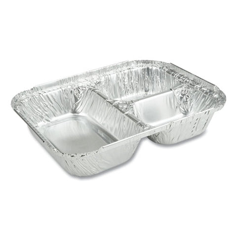 3-compartment Oblong Aluminum Foil Container, 23 Oz, 6.56 X 8.69 X 1.81, Silver, 500-carton