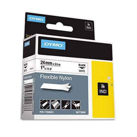 Rhino Flexible Nylon Industrial Label Tape, 1" X 11.5 Ft, White-black Print