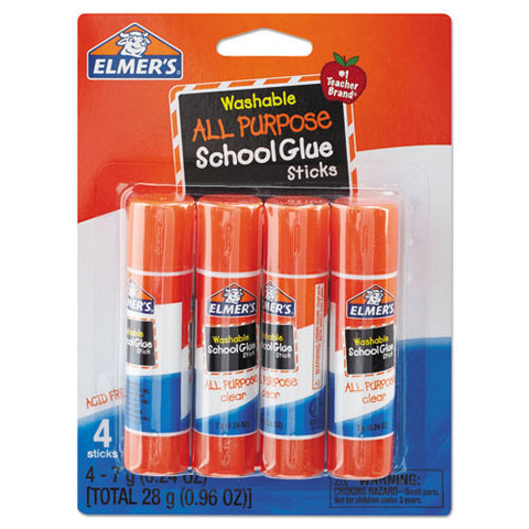 Washable School Glue Sticks, 0.24 Oz, Applies And Dries Clear, 4-pack