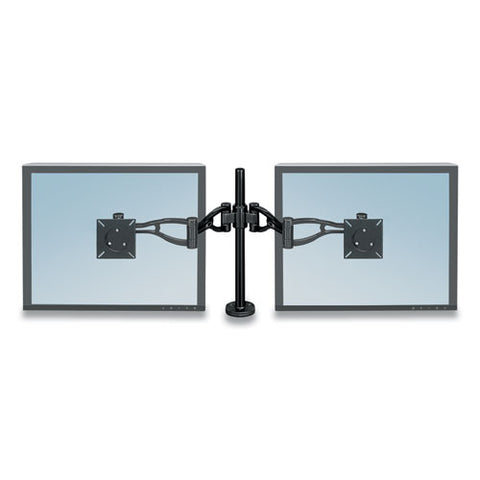 Professional Series Depth Adjustable Dual Monitor Arm, 360 Deg Rotation, 37 Deg Tilt, 360 Deg Pan, Black, Supports 24 Lb