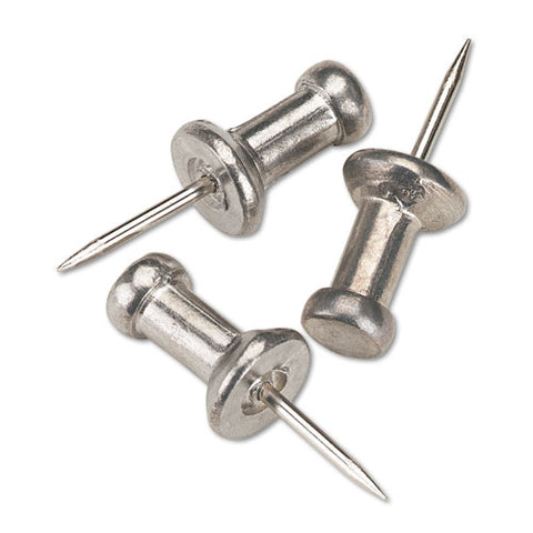 Aluminum Head Push Pins, Aluminum, Silver, 3-8", 100-box