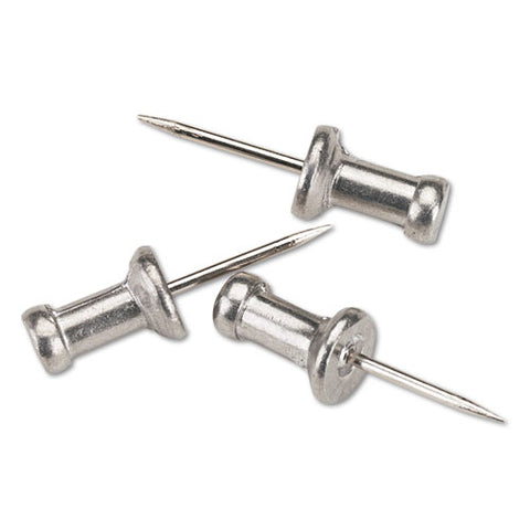 Aluminum Head Push Pins, Aluminum, Silver, 1-2", 100-box