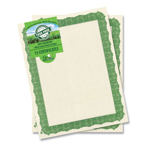 Award Certificates, 8.5 X 11, Natural With Green Braided Border, 15/pack