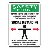 Social Distance Signs, Wall, 7 X 10, Customers And Employees Distancing Clean Environment, Humans-arrows, Green-white, 10-pk