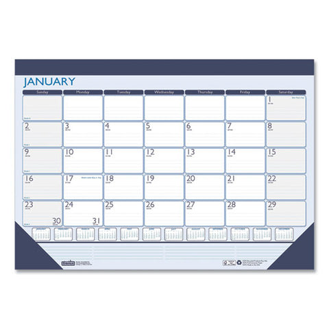 100% Recycled Contempo Desk Pad Calendar, 22 X 17, Blue, 2022