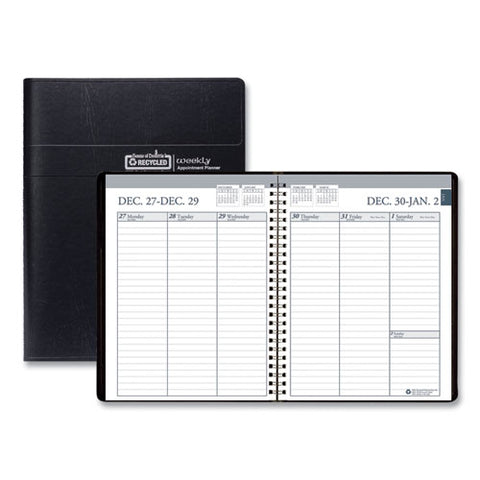 Recycled Weekly Appointment Book, Ruled Without Times, 8.75 X 6.88, Black, 2021