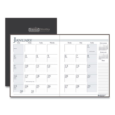 Recycled Ruled Planner With Stitched Leatherette Cover, 11 X 8.5, Black, 2021-2023