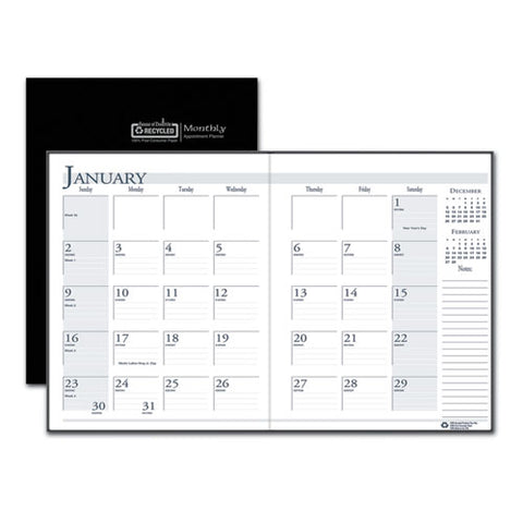 Recycled Ruled Planner With Stitched Leatherette Cover, 10 X 7, Black, 2020-2022