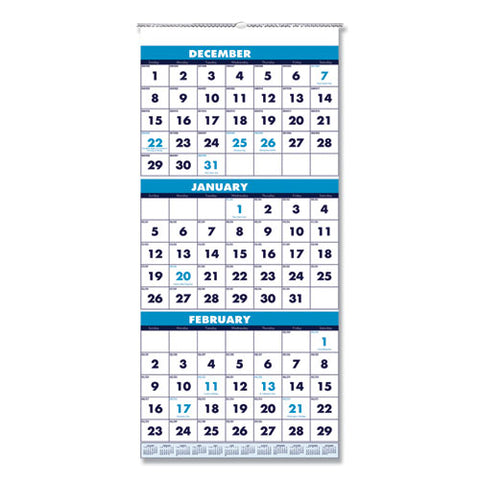 Recycled Three-month Format Wall Calendar, 12.25 X 26, 14-month, 2020-2022