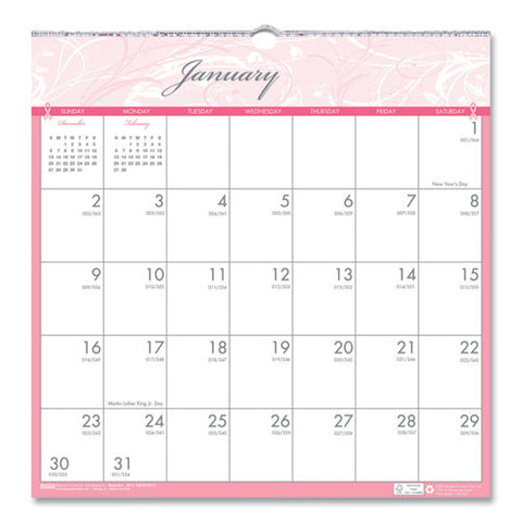 Recycled Breast Cancer Awareness Monthly Wall Calendar, 12 X 12, 2021