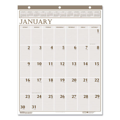 Recycled Large Print Monthly Wall Calendar, Leatherette Binding, 20 X 26, 2022