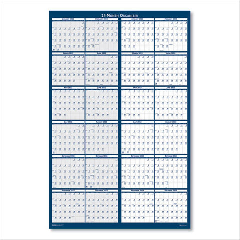 Reversible-erasable Two Year Wall Calendar, 24 X 37, Blue, 2021-2022