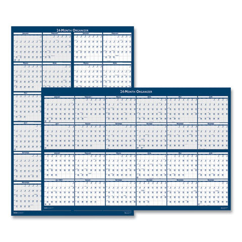 Reversible-erasable Two Year Wall Calendar, 24 X 37, Blue, 2021-2022