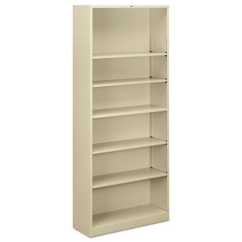 Metal Bookcase, Six-shelf, 34-1-2w X 12-5-8d X 81-1-8h, Putty