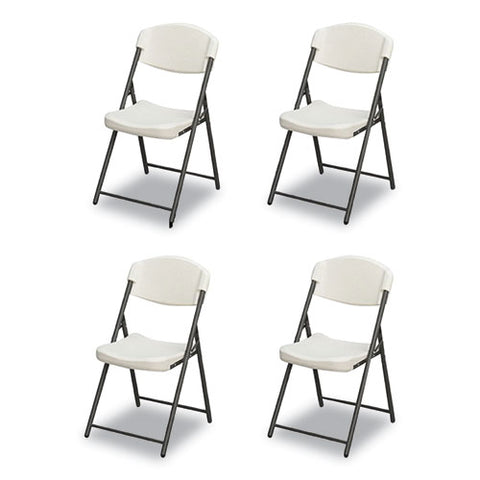 Rough N Ready Commercial Folding Chair, Supports Up To 350lb, 18" Seat Height, Platinum Granite Seat/back, Black Base, 4/pack