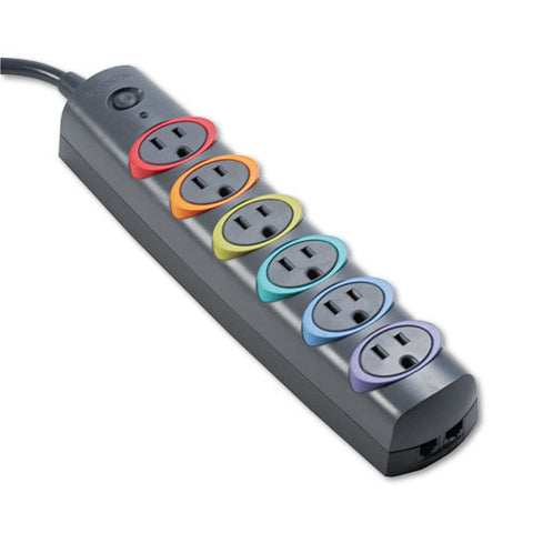 Smartsockets Color-coded Strip Surge Protector, 6 Outlets, 6 Ft Cord, 670 Joules