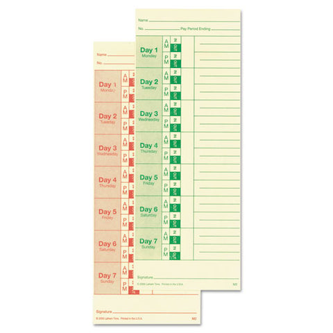 Universal Time Card, Side Print, 3 1-2 X 9, Bi-weekly-weekly, 2-sided 100-pack