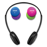 Kids Safe Headphones With Inline Microphone, Black With Interchangeable Caps In Pink-blue-silver