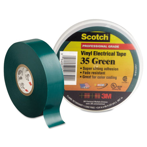 Scotch 35 Vinyl Electrical Color Coding Tape, 3" Core, 0.75" X 66 Ft, Green