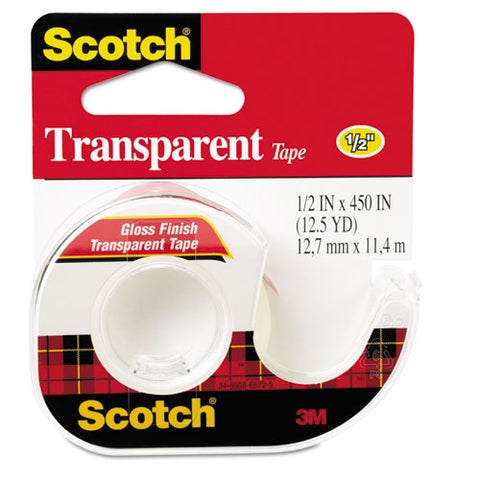 Transparent Tape In Handheld Dispenser, 1" Core, 0.5" X 37.5 Ft, Transparent