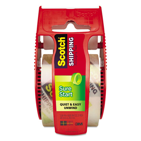 Sure Start Packaging Tape With Dispenser, 1.5" Core, 1.88" X 22.2 Yds, Clear