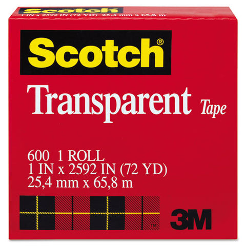 Transparent Tape, 3" Core, 1" X 72 Yds, Transparent