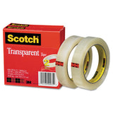 Transparent Tape, 3" Core, 0.75" X 72 Yds, Transparent, 2-pack