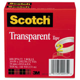 Transparent Tape, 3" Core, 0.75" X 72 Yds, Transparent, 2-pack