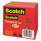 Transparent Tape, 3" Core, 1" X 72 Yds, Transparent, 3-pack