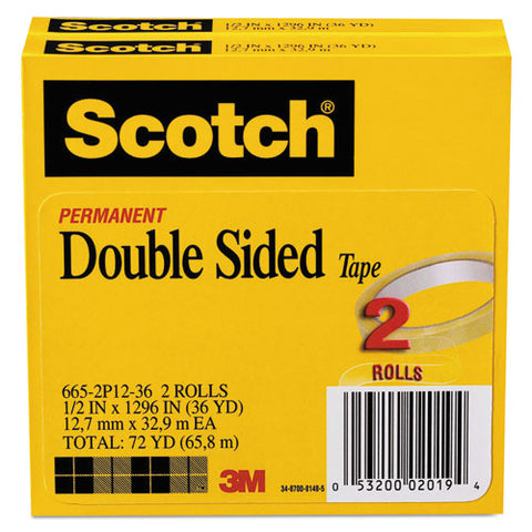 Double-sided Tape, 3" Core, 0.5" X 36 Yds, Clear, 2-pack