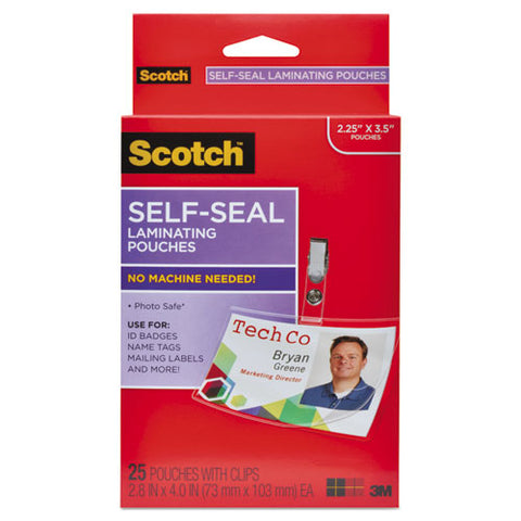 Self-sealing Laminating Pouches, 12.5 Mil, 2.31" X 4.06", Gloss Clear, 25-pack