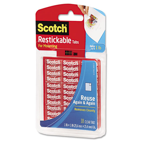 Restickable Mounting Tabs, 1" X 1", 18-pack