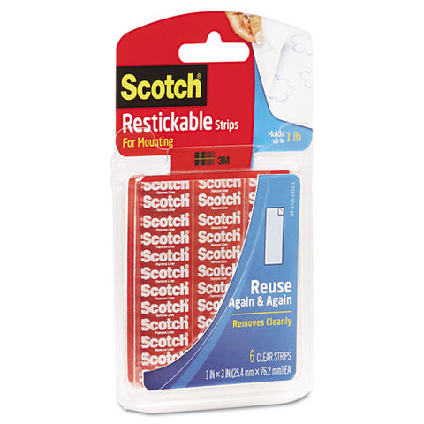 Restickable Mounting Tabs, 1" X 3", Clear, 6-pack