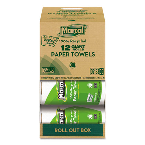 100% Premium Recycled Kitchen Roll Towels, 2-ply, 5 1-2 X 11, 140 Sheets, 12 Rolls-carton