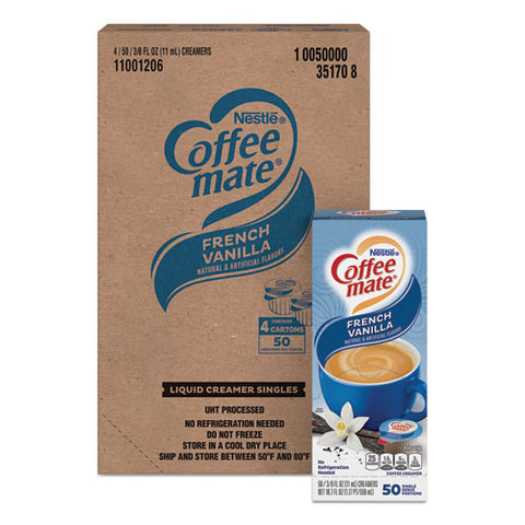 Liquid Coffee Creamer, French Vanilla, 0.38 Oz Mini Cups, 50-box, 4 Boxes-carton, 200 Total-carton