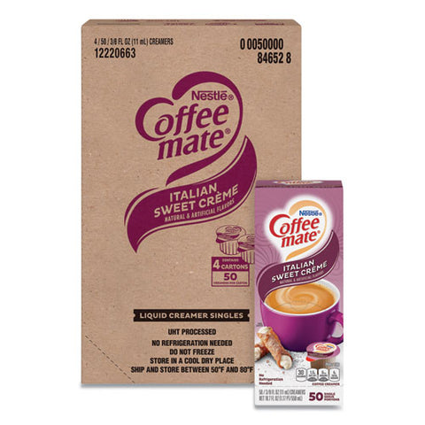 Liquid Coffee Creamer, Italian Sweet Creme, 0.38 Oz Mini Cups, 50-box, 4 Boxes-carton, 200 Total-carton