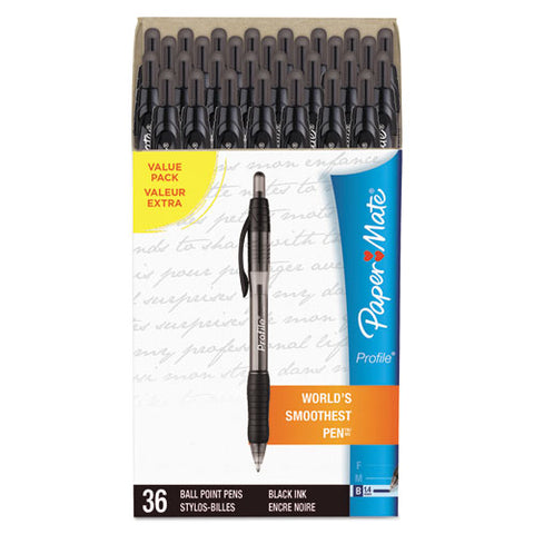 Profile Retractable Ballpoint Pen Value Pack, 1.4mm, Black Ink, Smoke Barrel, 36-box